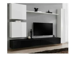 Conjunto de móveis para sala de estar SWITCH VIII. Móvel de parede para TV, design em cores preto e branco brilhante.