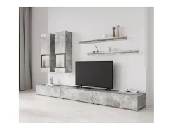 Conjunto de móveis para sala de estar da coleção RAMOS. Cor cinza efeito concreto.