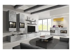 Conjunto de móveis para sala de estar da coleção RAMOS. Cor cinza efeito concreto.