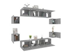 Conjunto de móveis Sonoma de 8 peças em madeira engenheirada (armário aparador suporte para TV sala de estar quarto sala de TV) na cor cinza (02_0025327)