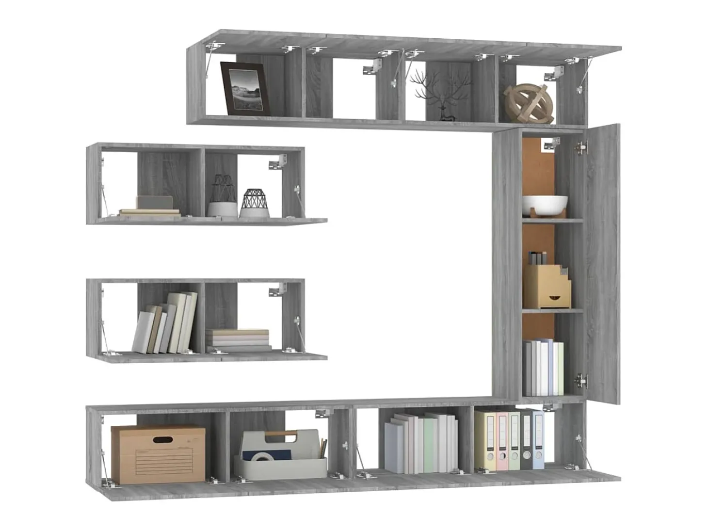 Conjunto de móveis Sonoma de madeira engenheirada com 7 peças (armário aparador suporte para TV sala de estar quarto sala de TV) - 02_0025218