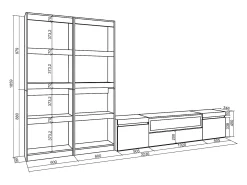 Conjunto de móveis TV, 320x35x186cm, Para televisores até 80", Lareira eléctrica, Cimento