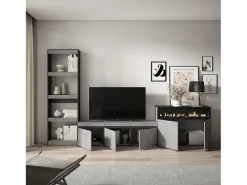 Conjunto de móveis TV, 310x35x186cm, Para televisores até 65", Lareira eléctrica, Cimento