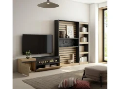 Conjunto de móveis TV, 320x35x186cm, Lareira eléctrica, Carvahlo e preto
