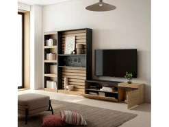 Conjunto de móveis TV, 320x35x186cm, Estante para TV, Carvahlo e preto