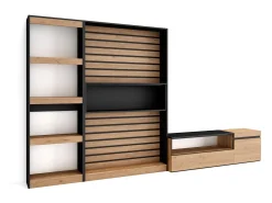 Conjunto de móveis TV, 320x35x186cm, Estante para TV, Carvahlo e preto