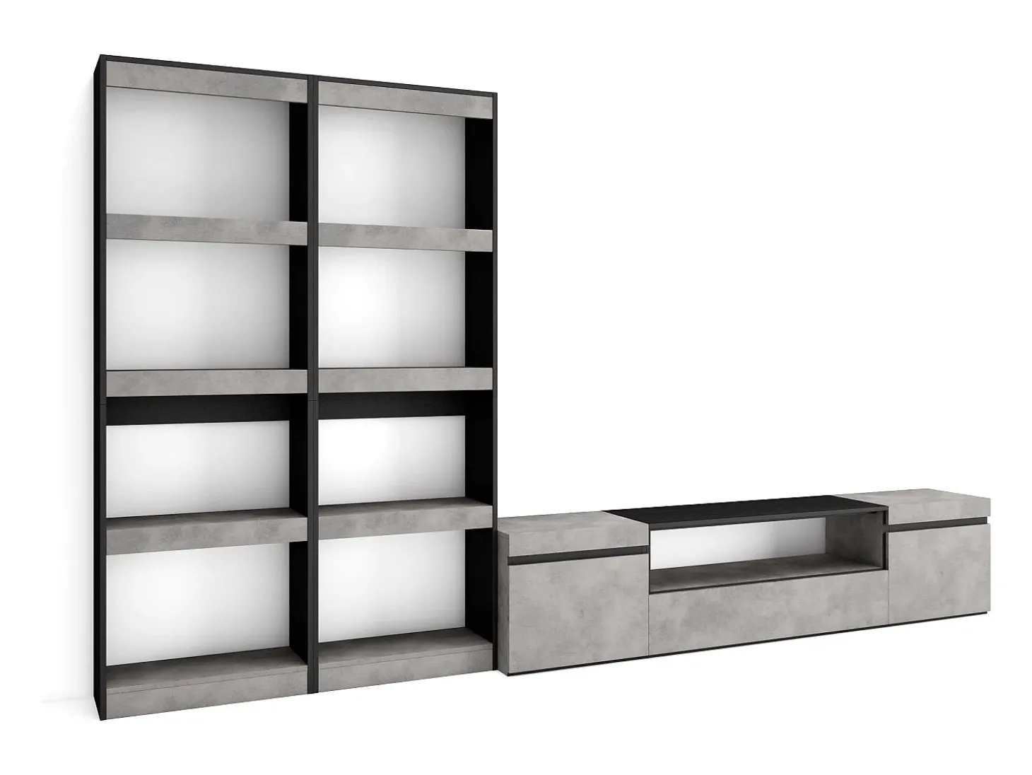 Conjunto de móveis TV, 320x35x186cm, Para televisores até 80", Estante para TV, Cimento