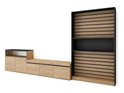 Conjunto de móveis TV, 360x35x186cm, Para televisores até 65", Estante para TV, Carvahlo e preto