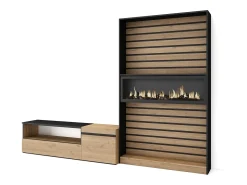 Conjunto de móveis TV, 260x35x186cm, Para televisores até 65", Lareira eléctrica, Carvahlo e preto