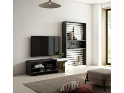 Conjunto de móveis TV, 260x35x186cm, Para televisores até 65", Estante para TV, Branco e preto
