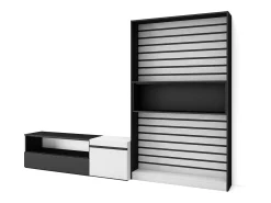 Conjunto de móveis TV, 260x35x186cm, Para televisores até 65", Estante para TV, Branco e preto