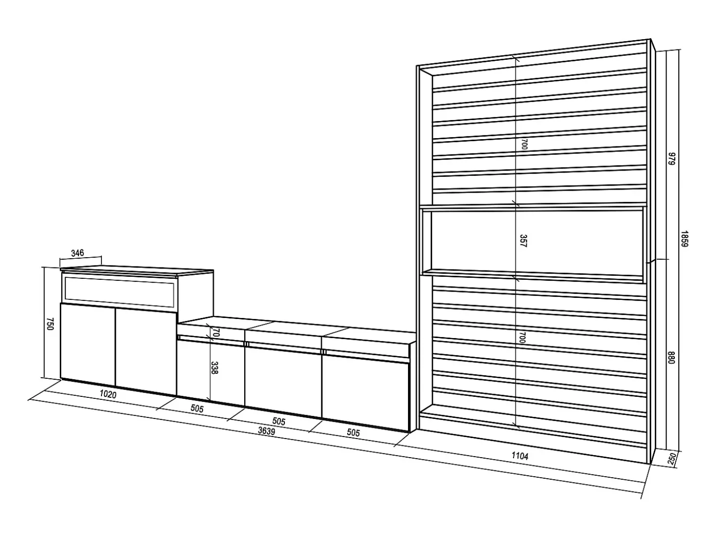 Conjunto de móveis TV, 360x35x186cm, Para televisores até 65", Lareira eléctrica, Branco e preto