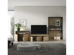 Conjunto de móveis TV, 360x35x186cm, Para televisores até 65", Lareira eléctrica, Carvahlo e preto