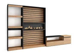 Conjunto de móveis TV, 320x35x186cm, Lareira eléctrica, Carvahlo e preto