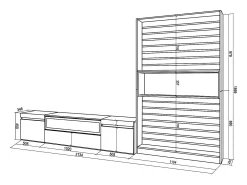 Conjunto de móveis TV, 310x35x186cm, Para televisores até 80", Lareira eléctrica, Carvahlo e preto