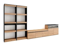 Conjunto de móveis TV, 370x35x186cm, Para televisores até 65", Lareira eléctrica, Carvahlo e preto