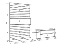 Conjunto de móveis TV, 260x35x186cm, Para televisores até 65", Lareira eléctrica, Branco e preto