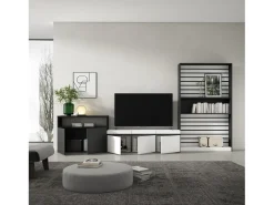 Conjunto de móveis TV, 360x35x186cm, Para televisores até 65", Estante para TV, Branco e preto