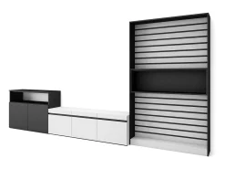 Conjunto de móveis TV, 360x35x186cm, Para televisores até 65", Estante para TV, Branco e preto