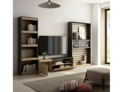 Conjunto de móveis TV, 320x35x186cm, Lareira eléctrica, Carvahlo e preto