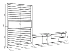Conjunto de móveis TV, 310x35x186cm, Para televisores até 80", Estante para TV, Branco e preto