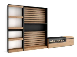 Conjunto de móveis TV, 320x35x186cm, Lareira eléctrica, Carvahlo e preto