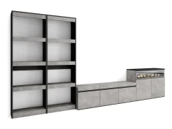 Conjunto de móveis TV, 370x35x186cm, Para televisores até 65", Lareira eléctrica, Cimento