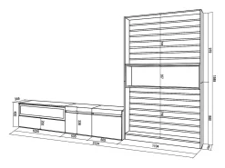 Conjunto de móveis TV, 310x35x186cm, Para televisores até 80", Lareira eléctrica, Carvahlo e preto