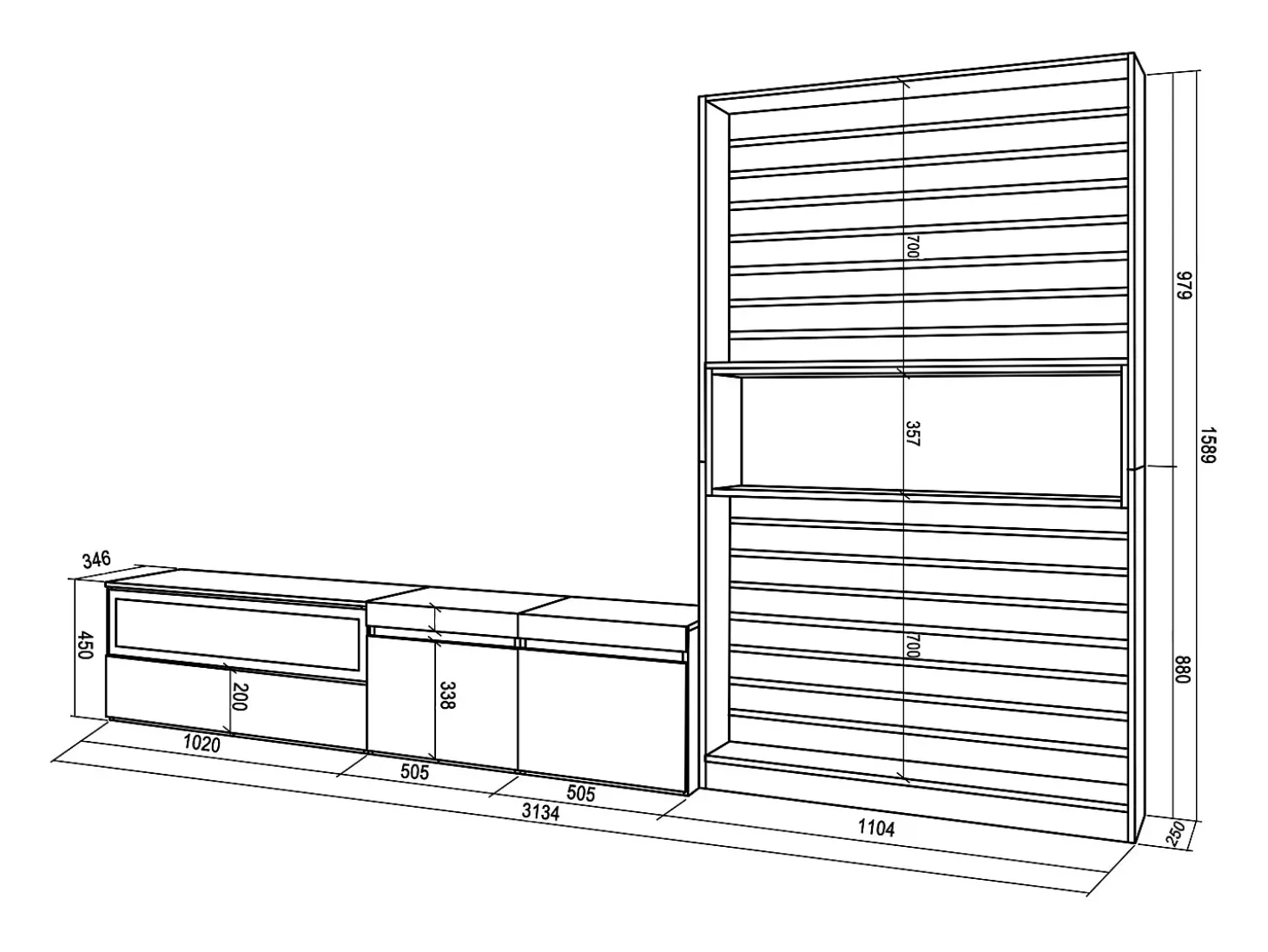 Conjunto de móveis TV, 310x35x186cm, Para televisores até 80", Lareira eléctrica, Carvahlo e preto