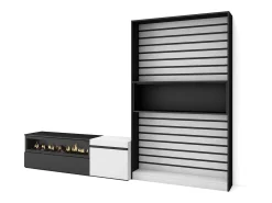 Conjunto de móveis TV, 260x35x186cm, Para televisores até 65", Lareira eléctrica, Branco e preto