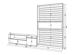Conjunto de móveis TV, 260x35x186cm, Para televisores até 65", Lareira eléctrica, Branco e preto