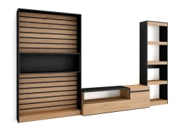 Conjunto de móveis TV, 320x35x186cm, Estante para TV, Carvahlo e preto