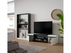 Conjunto de móveis TV, 310x35x186cm, Para televisores até 80", Estante para TV, Branco e preto