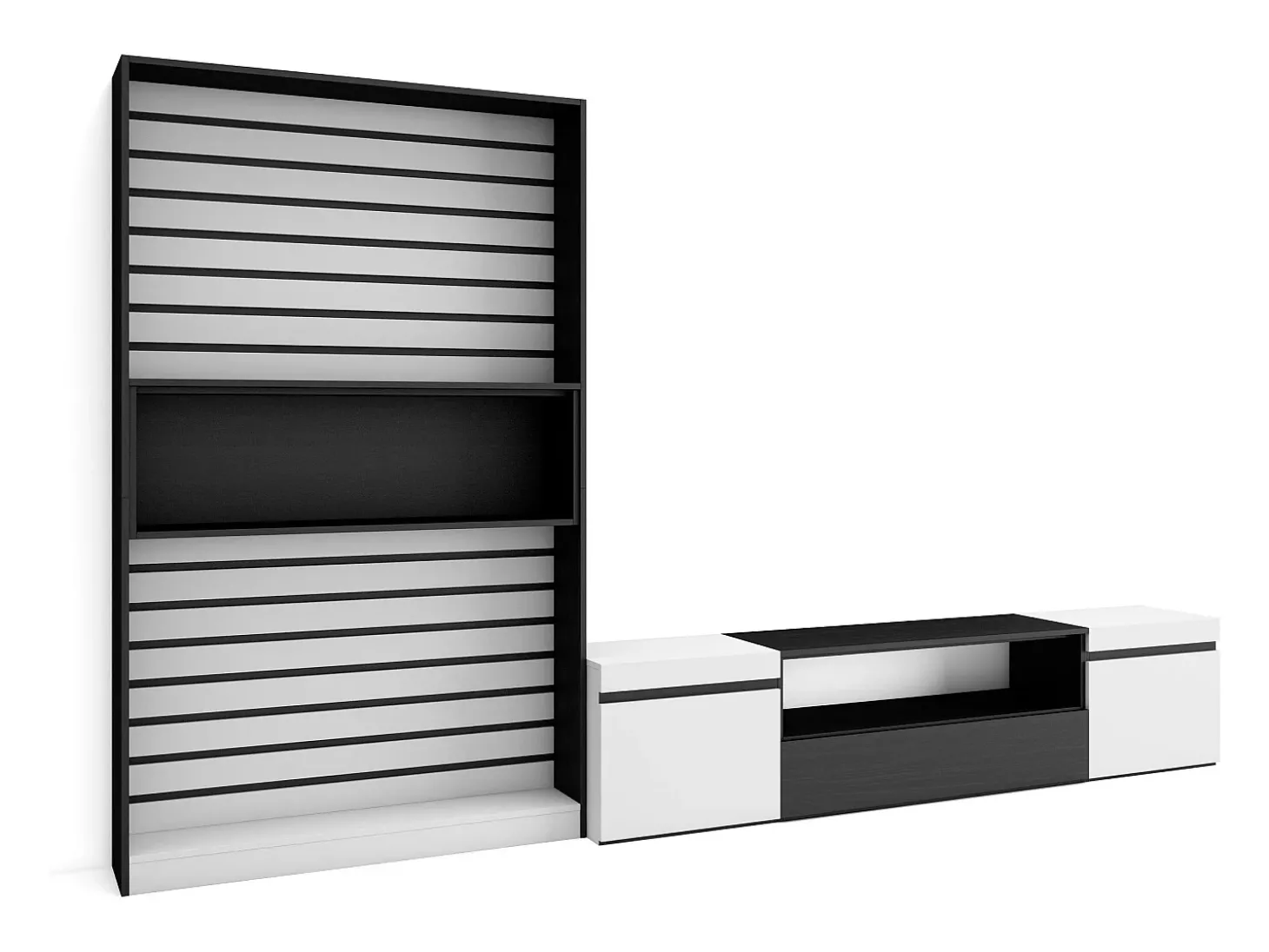 Conjunto de móveis TV, 310x35x186cm, Para televisores até 80", Estante para TV, Branco e preto
