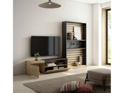 Conjunto de móveis TV, 260x35x186cm, Para televisores até 65", Estante para TV, Carvahlo e preto