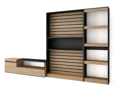 Conjunto de móveis TV, 320x35x186cm, Estante para TV, Carvahlo e preto