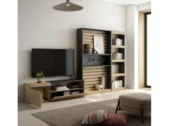 Conjunto de móveis TV, 320x35x186cm, Estante para TV, Carvahlo e preto