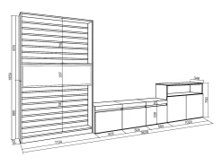 Conjunto de móveis TV, 360x35x186cm, Para televisores até 65", Lareira eléctrica, Carvahlo e preto