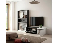 Conjunto de móveis TV, 260x35x186cm, Para televisores até 65", Estante para TV, Branco e preto