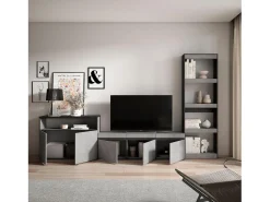Conjunto de móveis TV, 310x35x186cm, Para televisores até 65", Estante para TV, Cimento