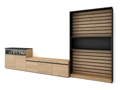 Conjunto de móveis TV, 360x35x186cm, Para televisores até 65", Lareira eléctrica, Carvahlo e preto