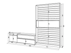 Conjunto de móveis TV, 260x35x186cm, Para televisores até 65", Lareira eléctrica, Carvahlo e preto
