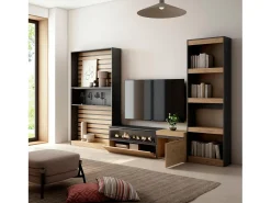 Conjunto de móveis TV, 320x35x186cm, Lareira eléctrica, Carvahlo e preto