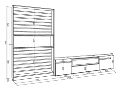 Conjunto de móveis TV, 310x35x186cm, Para televisores até 80", Lareira eléctrica, Carvahlo e preto