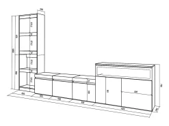 Conjunto de móveis TV, 310x35x186cm, Para televisores até 65", Lareira eléctrica, Carvahlo e preto