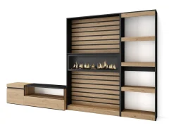 Conjunto de móveis TV, 320x35x186cm, Lareira eléctrica, Carvahlo e preto