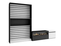 Conjunto de móveis TV, 260x35x186cm, Para televisores até 65", Lareira eléctrica, Branco e preto