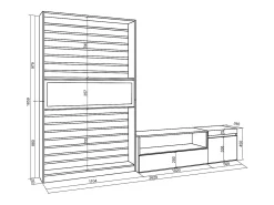Conjunto de móveis TV, 260x35x186cm, Para televisores até 65", Lareira eléctrica, Carvahlo e preto