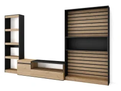 Conjunto de móveis TV, 320x35x186cm, Estante para TV, Carvahlo e preto