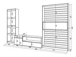 Conjunto de móveis TV, 320x35x186cm, Estante para TV, Carvahlo e preto